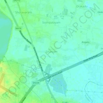 Siruniamの地形図、標高、地勢