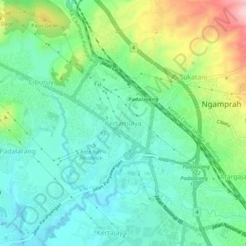 Kertamulyaの地形図、標高、地勢