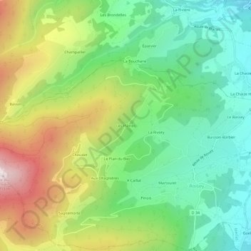 Les Plâtresの地形図、標高、地勢