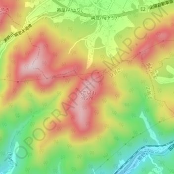 八世以山の地形図、標高、地勢