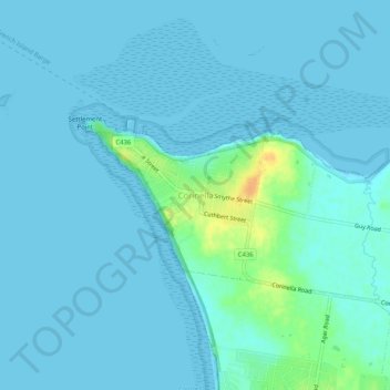 Corinellaの地形図、標高、地勢