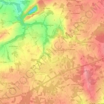 Le Préronの地形図、標高、地勢