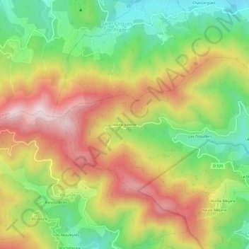 Haute Valetteの地形図、標高、地勢