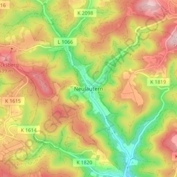 Neulauternの地形図、標高、地勢