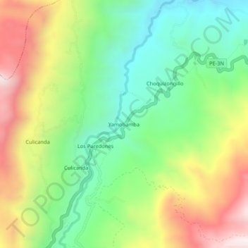 Yamobambaの地形図、標高、地勢
