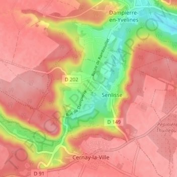 Garnesの地形図、標高、地勢