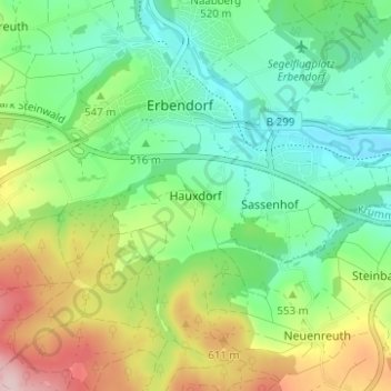 Hauxdorfの地形図、標高、地勢