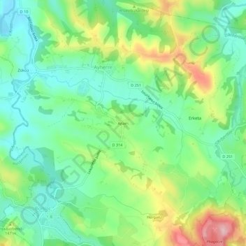 Apairiの地形図、標高、地勢