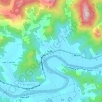 Rio Mortoの地形図、標高、地勢
