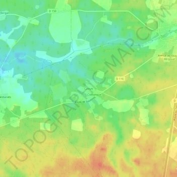 Caloyeの地形図、標高、地勢