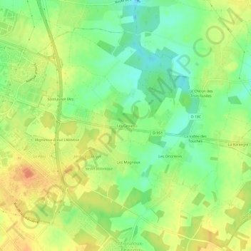 Les Groiesの地形図、標高、地勢