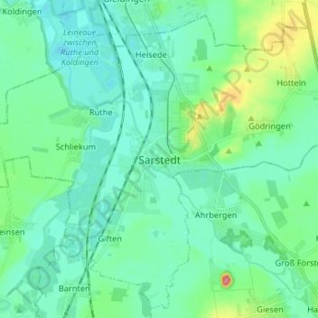 Sarstedtの地形図、標高、地勢