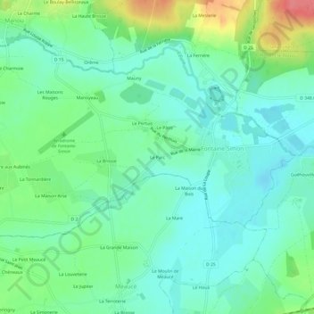 Le Parcの地形図、標高、地勢
