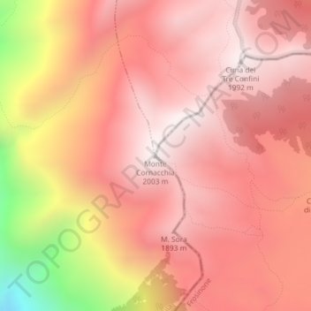 Monte Cornacchiaの地形図、標高、地勢