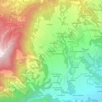 Santa Mariaの地形図、標高、地勢