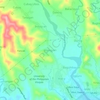 Malagyanの地形図、標高、地勢