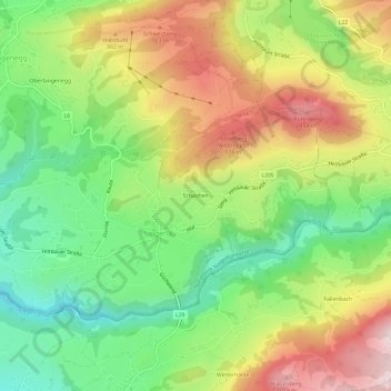 Schachenの地形図、標高、地勢