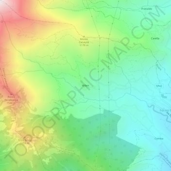 Milaniの地形図、標高、地勢