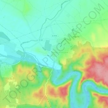 Russanの地形図、標高、地勢