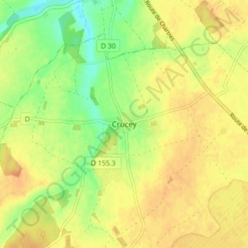 Cruceyの地形図、標高、地勢