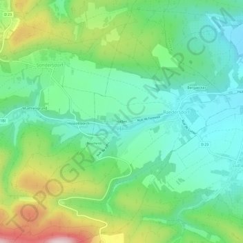 Hallenの地形図、標高、地勢