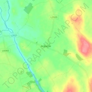 Ardattinの地形図、標高、地勢