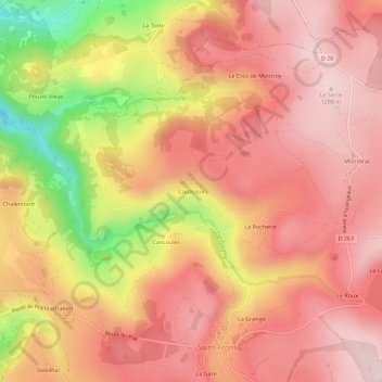 Couteauxの地形図、標高、地勢