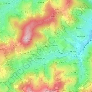 Les Layesの地形図、標高、地勢
