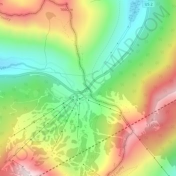 Stevens Passの地形図、標高、地勢