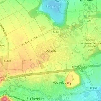 Dürwißの地形図、標高、地勢