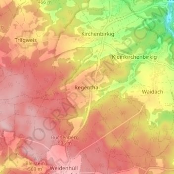 Regenthalの地形図、標高、地勢
