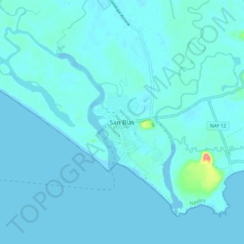San Blasの地形図、標高、地勢