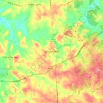 South Fultonの地形図、標高、地勢