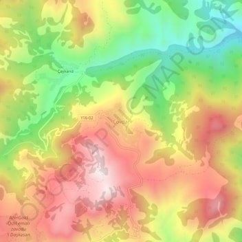 Çovdarの地形図、標高、地勢