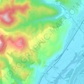 Les Videauxの地形図、標高、地勢