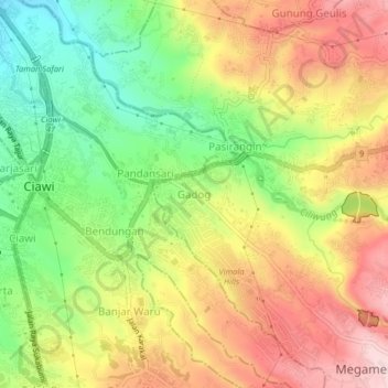 Gadogの地形図、標高、地勢