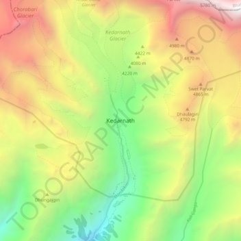 Kedarnathの地形図、標高、地勢