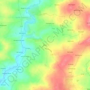 Pohonの地形図、標高、地勢