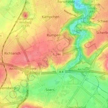Berensbergの地形図、標高、地勢