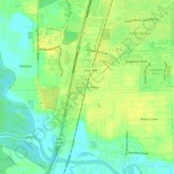 Black Cat Ridgeの地形図、標高、地勢