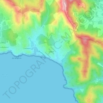 Gigaroの地形図、標高、地勢