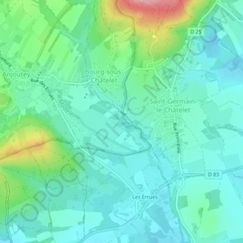 Au Rocleの地形図、標高、地勢