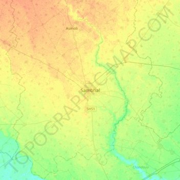 Sambhalの地形図、標高、地勢