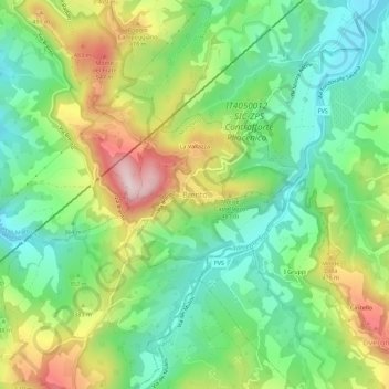 Brentoの地形図、標高、地勢
