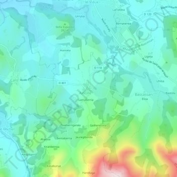 Plazaの地形図、標高、地勢