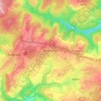 Peterskaulの地形図、標高、地勢