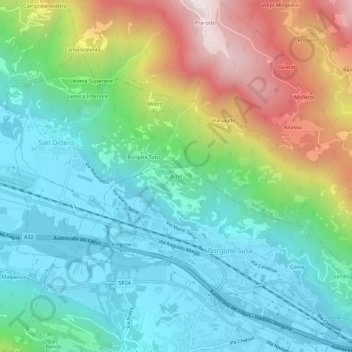 Achitの地形図、標高、地勢