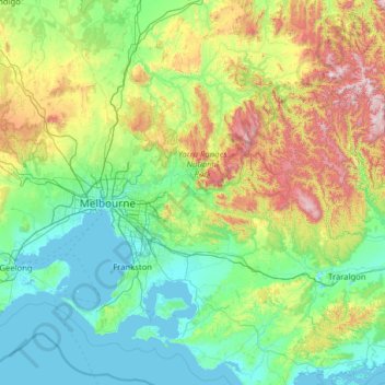 Yarra Valleyの地形図、標高、地勢