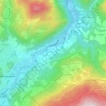 Untersalzberg Iの地形図、標高、地勢