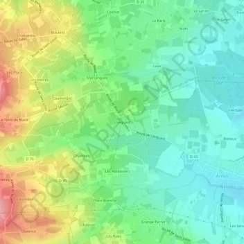 Longsardの地形図、標高、地勢